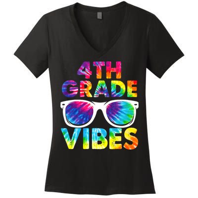 Back To School Funny 4th Grade Vibes First Day Teacher Women's V-Neck T-Shirt