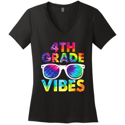 Back To School Funny 4th Grade Vibes First Day Teacher Women's V-Neck T-Shirt