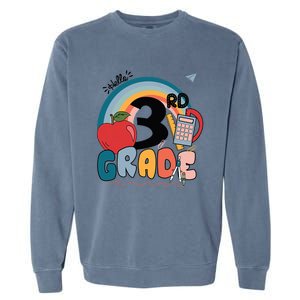 Back To School Hello 3Rd Grade Rainbowprint Second Grade Te Gift Garment-Dyed Sweatshirt