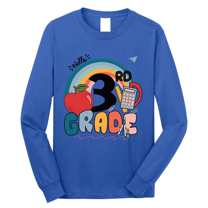 Back To School Hello 3Rd Grade Rainbowprint Second Grade Te Gift Long Sleeve Shirt