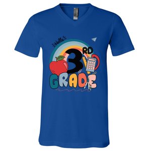 Back To School Hello 3Rd Grade Rainbowprint Second Grade Te Gift V-Neck T-Shirt