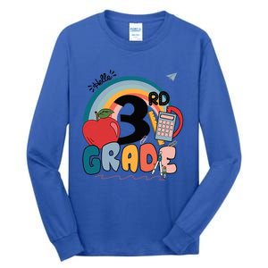 Back To School Hello 3Rd Grade Rainbowprint Second Grade Te Gift Tall Long Sleeve T-Shirt