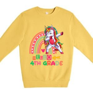 Back To School Hello 4Th Grade Rainbow Unicorn Teachers Gift Premium Crewneck Sweatshirt