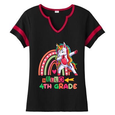 Back To School Hello 4Th Grade Rainbow Unicorn Teachers Gift Ladies Halftime Notch Neck Tee