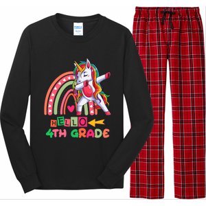 Back To School Hello 4Th Grade Rainbow Unicorn Teachers Gift Long Sleeve Pajama Set