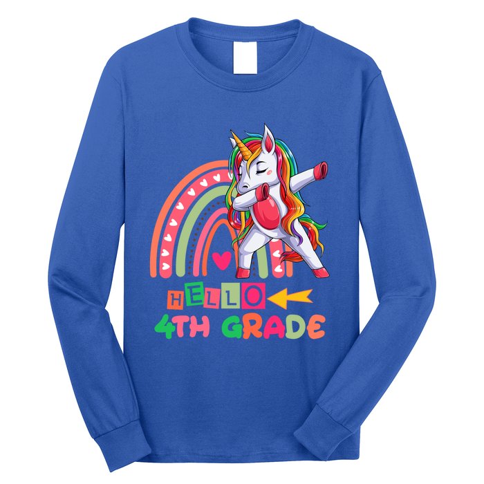 Back To School Hello 4Th Grade Rainbow Unicorn Teachers Gift Long Sleeve Shirt