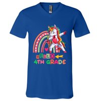 Back To School Hello 4Th Grade Rainbow Unicorn Teachers Gift V-Neck T-Shirt