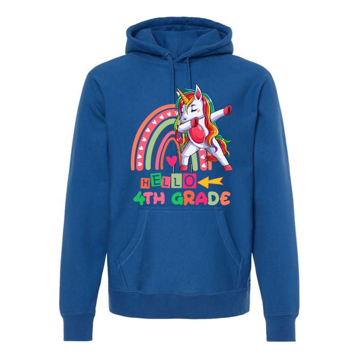 Back To School Hello 4Th Grade Rainbow Unicorn Teachers Gift Premium Hoodie