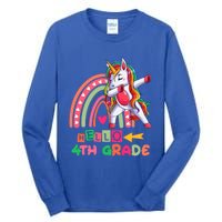 Back To School Hello 4Th Grade Rainbow Unicorn Teachers Gift Tall Long Sleeve T-Shirt