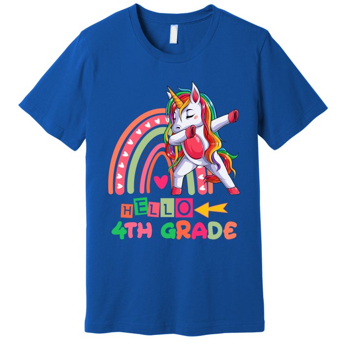 Back To School Hello 4Th Grade Rainbow Unicorn Teachers Gift Premium T-Shirt