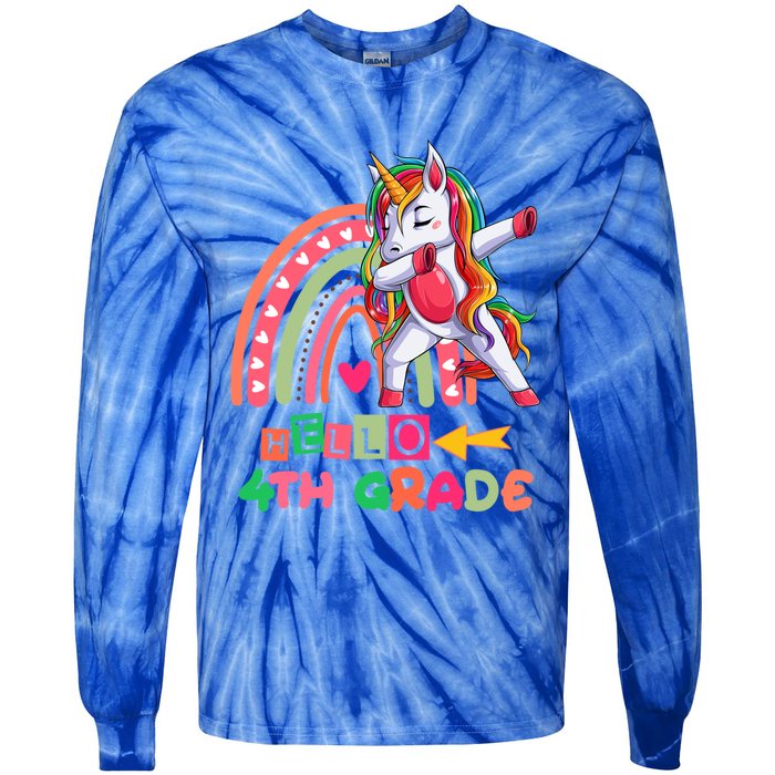 Back To School Hello 4Th Grade Rainbow Unicorn Teachers Gift Tie-Dye Long Sleeve Shirt