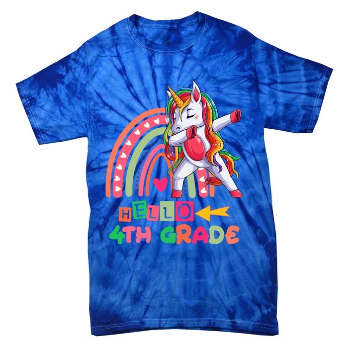 Back To School Hello 4Th Grade Rainbow Unicorn Teachers Gift Tie-Dye T-Shirt