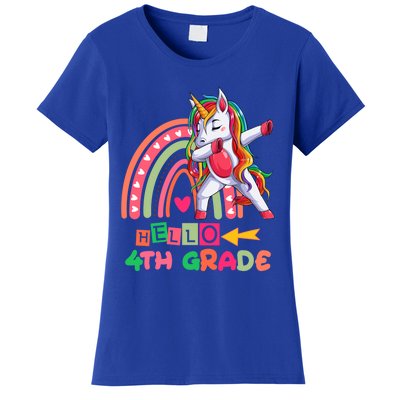 Back To School Hello 4Th Grade Rainbow Unicorn Teachers Gift Women's T-Shirt