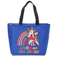 Back To School Hello 4Th Grade Rainbow Unicorn Teachers Gift Zip Tote Bag