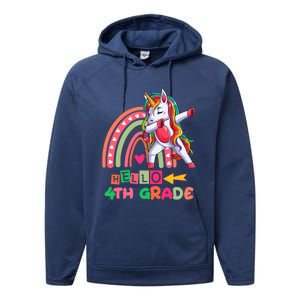 Back To School Hello 4Th Grade Rainbow Unicorn Teachers Gift Performance Fleece Hoodie