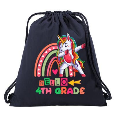 Back To School Hello 4Th Grade Rainbow Unicorn Teachers Gift Drawstring Bag