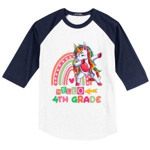 Back To School Hello 4Th Grade Rainbow Unicorn Teachers Gift Baseball Sleeve Shirt