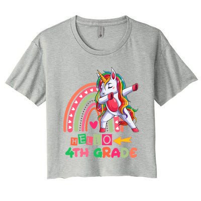 Back To School Hello 4Th Grade Rainbow Unicorn Teachers Gift Women's Crop Top Tee