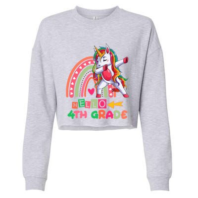 Back To School Hello 4Th Grade Rainbow Unicorn Teachers Gift Cropped Pullover Crew