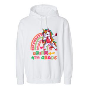 Back To School Hello 4Th Grade Rainbow Unicorn Teachers Gift Garment-Dyed Fleece Hoodie