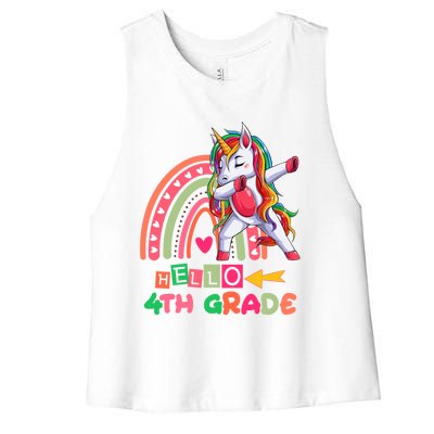 Back To School Hello 4Th Grade Rainbow Unicorn Teachers Gift Women's Racerback Cropped Tank