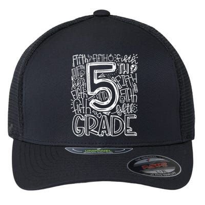 Back To School First Day Of School Typography Fifth Grade Flexfit Unipanel Trucker Cap