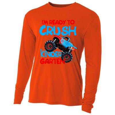 Back To School First Day Of Kindergarten Monster Truck Cooling Performance Long Sleeve Crew