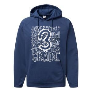 Back To School First Day Of School Typography Third Grade Gift Performance Fleece Hoodie