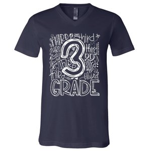 Back To School First Day Of School Typography Third Grade Gift V-Neck T-Shirt