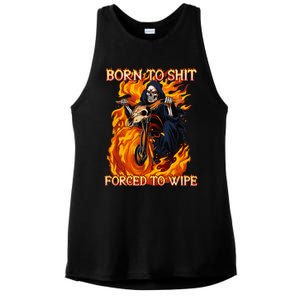 Born To Shit Forced To Wipe Funny Motorbike Skull Riding Ladies PosiCharge Tri-Blend Wicking Tank