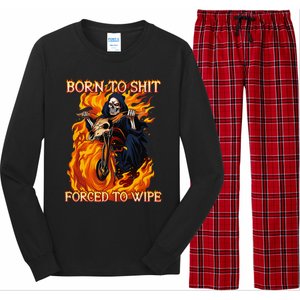 Born To Shit Forced To Wipe Funny Motorbike Skull Riding Long Sleeve Pajama Set