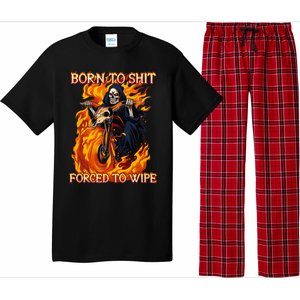 Born To Shit Forced To Wipe Funny Motorbike Skull Riding Pajama Set