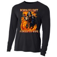 Born To Shit Forced To Wipe Funny Motorbike Skull Riding Cooling Performance Long Sleeve Crew