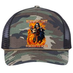 Born To Shit Forced To Wipe Funny Motorbike Skull Riding Retro Rope Trucker Hat Cap