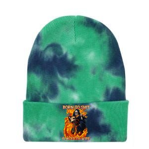 Born To Shit Forced To Wipe Funny Motorbike Skull Riding Tie Dye 12in Knit Beanie