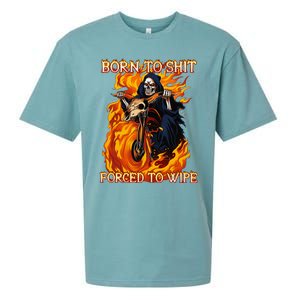 Born To Shit Forced To Wipe Funny Motorbike Skull Riding Sueded Cloud Jersey T-Shirt