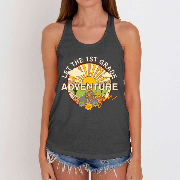 Back To School Let The 1st Grade Adventure Begin Women's Knotted Racerback Tank