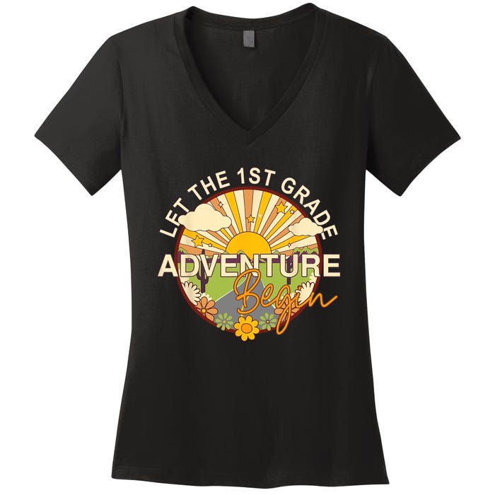 Back To School Let The 1st Grade Adventure Begin Women's V-Neck T-Shirt