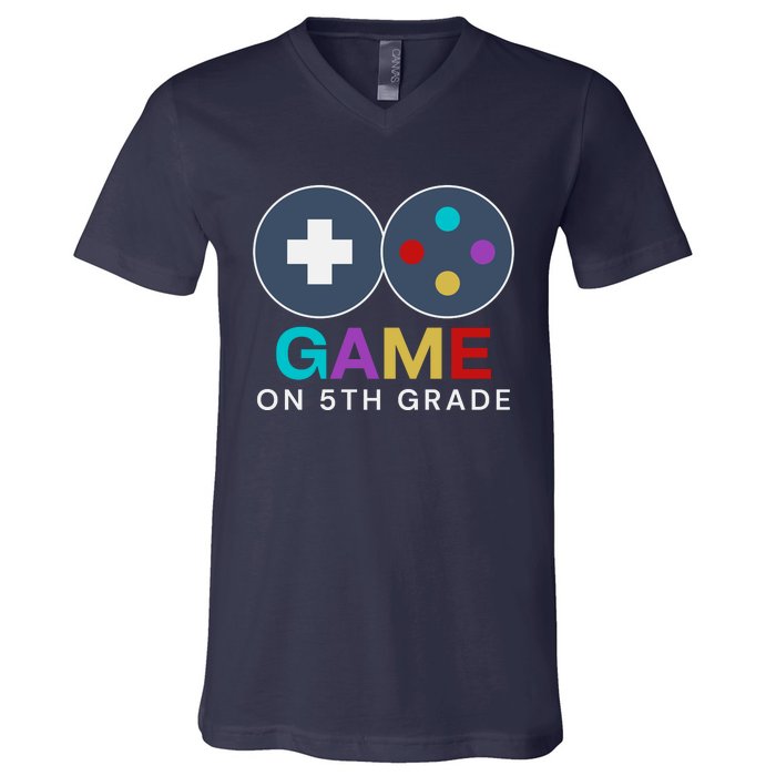 Back To School Game On 5th Grade Funny Gamer V-Neck T-Shirt