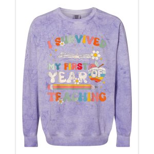 Back To School I Survived My First Year Of Teaching Groovy Colorblast Crewneck Sweatshirt