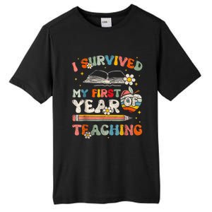 Back To School I Survived My First Year Of Teaching Groovy Tall Fusion ChromaSoft Performance T-Shirt