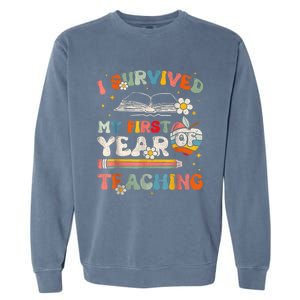 Back To School I Survived My First Year Of Teaching Groovy Garment-Dyed Sweatshirt