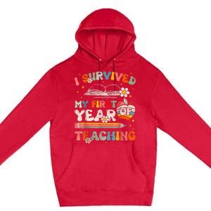 Back To School I Survived My First Year Of Teaching Groovy Premium Pullover Hoodie