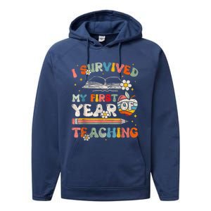 Back To School I Survived My First Year Of Teaching Groovy Performance Fleece Hoodie