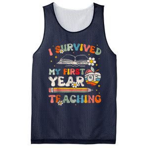 Back To School I Survived My First Year Of Teaching Groovy Mesh Reversible Basketball Jersey Tank