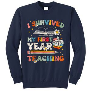 Back To School I Survived My First Year Of Teaching Groovy Tall Sweatshirt