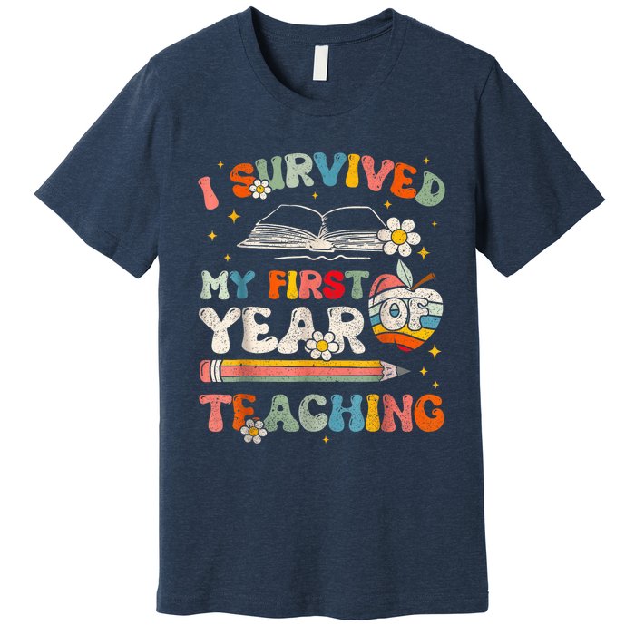 Back To School I Survived My First Year Of Teaching Groovy Premium T-Shirt