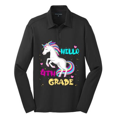 Back To School Unicorn Hello First Day Of Fourth Grade Gift Silk Touch Performance Long Sleeve Polo