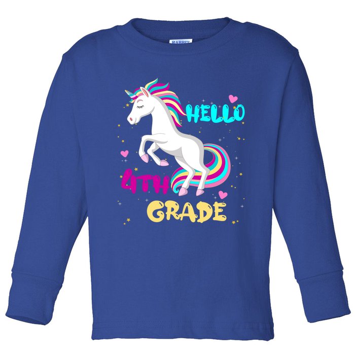 Back To School Unicorn Hello First Day Of Fourth Grade Gift Toddler Long Sleeve Shirt