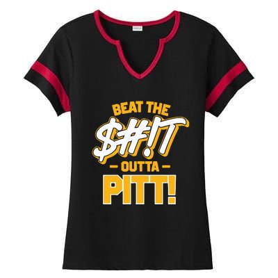 Beat The Shit Outta Pitt West Virginia Ladies Halftime Notch Neck Tee